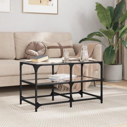 Măsuță de cafea blat din sticlă transparentă 78,5x40x45 cm oțel GartenMobel Dekor