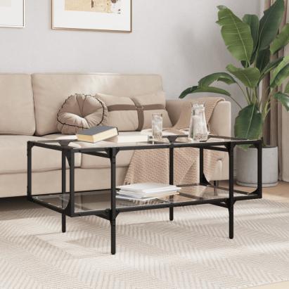 Măsuță de cafea cu blat sticlă transparentă 98,5x50x45 cm oțel GartenMobel Dekor
