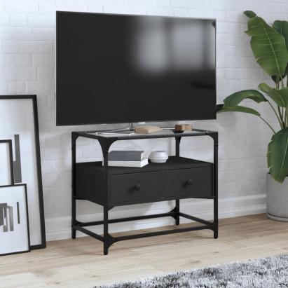 Dulap TV blat sticlă, negru, 60x35x51 cm lemn prelucrat GartenMobel Dekor