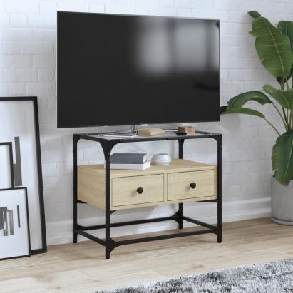 Dulap TV blat sticlă, stejar sonoma, 60x35x51 cm lemn prelucrat GartenMobel Dekor