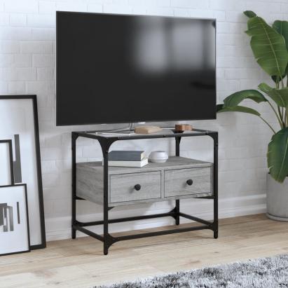Dulap TV blat sticlă, gri sonoma, 60x35x51 cm lemn prelucrat GartenMobel Dekor
