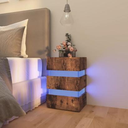 Dulap noptieră cu LED, stejar afumat, 45x35x67cm lemn prelucrat GartenMobel Dekor