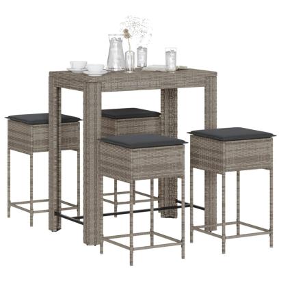 Set mobilier bar de grădină, cu perne, 5 piese, gri, poliratan GartenMobel Dekor