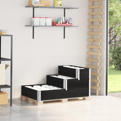 Strat înălțat cu 3 niveluri, negru, 120x80 cm, lemn masiv pin GartenMobel Dekor