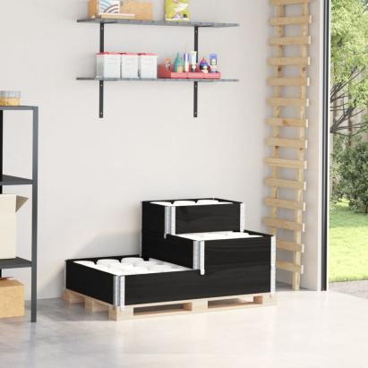 Strat înălțat cu 3 niveluri, negru, 120x80 cm, lemn masiv pin GartenMobel Dekor