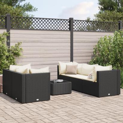 Set mobilier de grădină cu perne, 6 piese, negru, poliratan GartenMobel Dekor