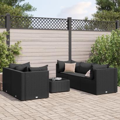 Set mobilier de grădină cu perne, 6 piese, negru, poliratan GartenMobel Dekor