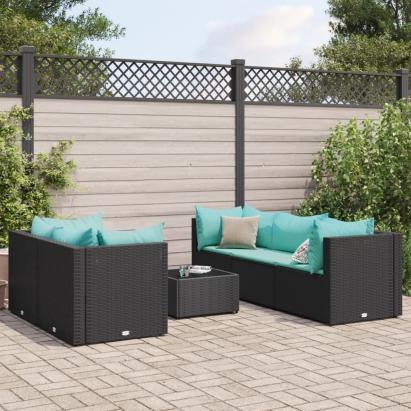 Set mobilier de grădină cu perne, 6 piese, negru, poliratan GartenMobel Dekor
