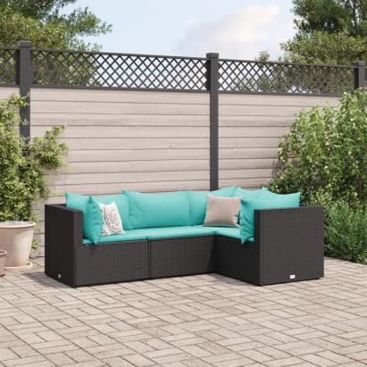 Set mobilier relaxare grădină 4 piese cu perne poliratan negru GartenMobel Dekor