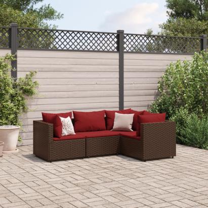 Set mobilier de grădină cu perne, 4 piese, maro, poliratan GartenMobel Dekor