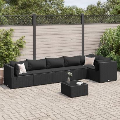 Set mobilier de grădină cu perne, 7 piese, negru, poliratan GartenMobel Dekor