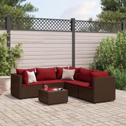Set mobilier de grădină cu perne, 6 piese, maro, poliratan GartenMobel Dekor
