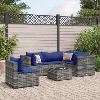 Set mobilier de grădină cu perne, 6 piese, gri, poliratan GartenMobel Dekor