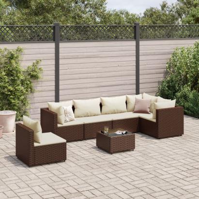 Set mobilier de grădină cu perne, 7 piese, maro, poliratan GartenMobel Dekor