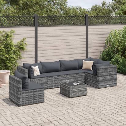 Set mobilier de grădină cu perne, 7 piese, gri, poliratan GartenMobel Dekor