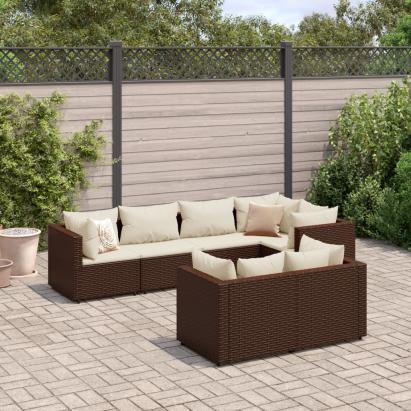 Set mobilier de grădină cu perne, 7 piese, maro, poliratan GartenMobel Dekor