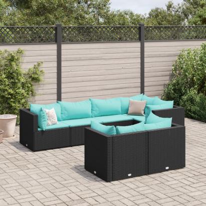 Set mobilier de grădină cu perne, 7 piese, negru, poliratan GartenMobel Dekor