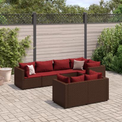 Set mobilier de grădină cu perne, 7 piese, maro, poliratan GartenMobel Dekor