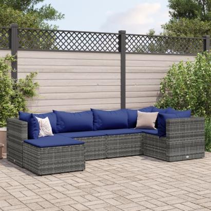 Set mobilier de grădină cu perne, 6 piese, gri, poliratan GartenMobel Dekor