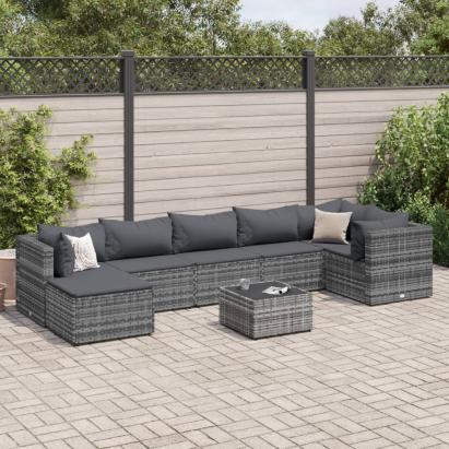 Set mobilier de grădină cu perne, 8 piese, gri, poliratan GartenMobel Dekor