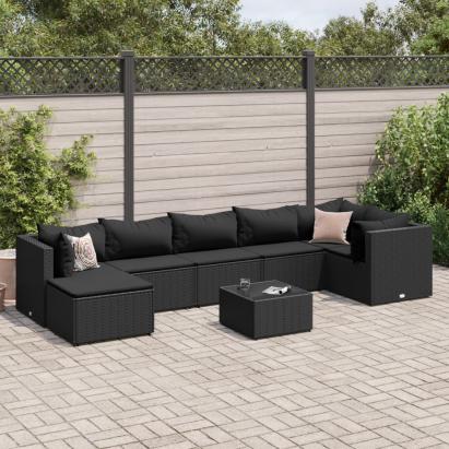 Set mobilier de grădină cu perne, 8 piese, negru, poliratan GartenMobel Dekor