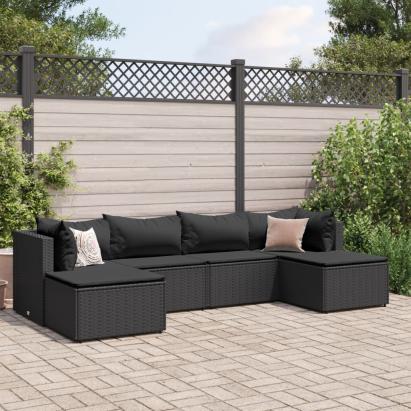 Set mobilier de grădină cu perne, 6 piese, negru, poliratan GartenMobel Dekor