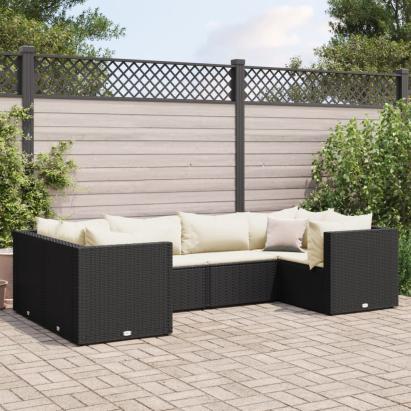 Set mobilier de grădină cu perne, 6 piese, negru, poliratan GartenMobel Dekor
