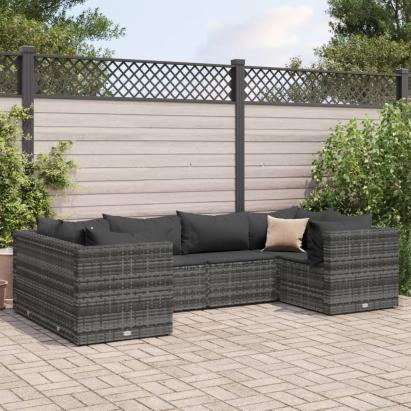 Set mobilier de grădină cu perne, 6 piese, gri, poliratan GartenMobel Dekor