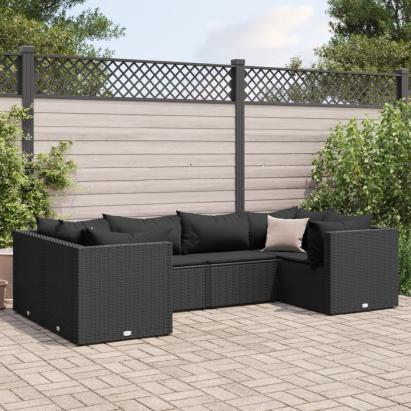 Set mobilier de grădină cu perne, 6 piese, negru, poliratan GartenMobel Dekor