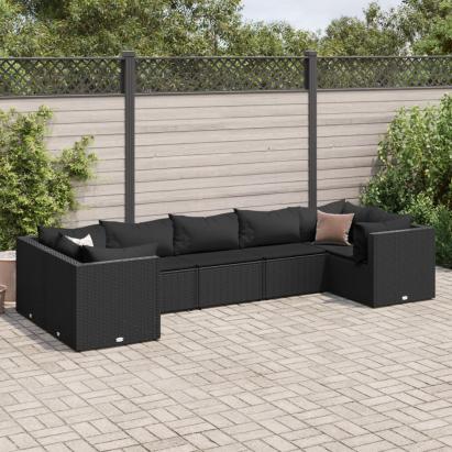 Set mobilier de grădină cu perne, 7 piese, negru, poliratan GartenMobel Dekor