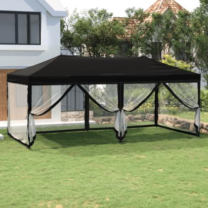 Cort pliabil pentru petreceri cu pereți laterali, negru, 3x6 m GartenMobel Dekor