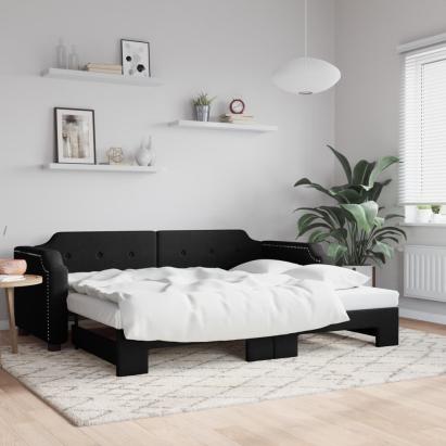 Pat de zi cu extensie, negru, 90x200 cm, textil GartenMobel Dekor