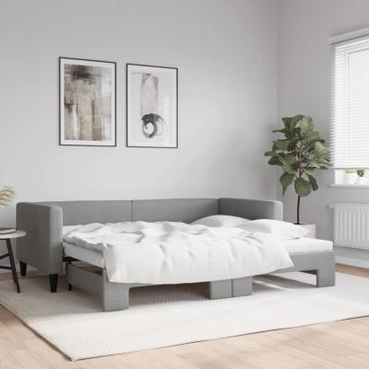 Pat de zi cu extensie, gri deschis, 90x200 cm, textil GartenMobel Dekor