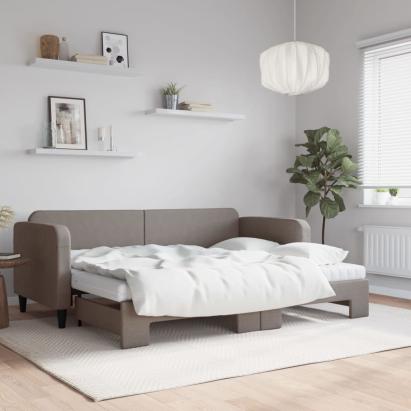 Pat de zi cu extensie și saltele, gri taupe, 80x200 cm, textil GartenMobel Dekor
