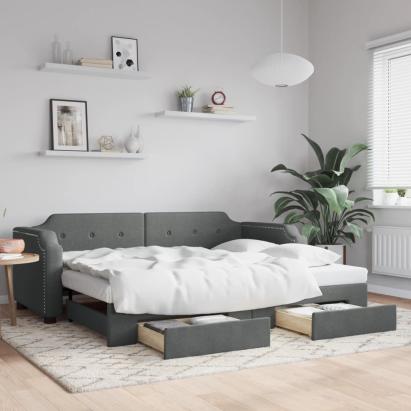 Pat de zi cu extensie și sertare, gri închis, 80x200 cm textil GartenMobel Dekor