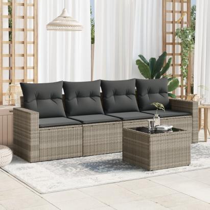 Set canapele de grădină cu perne, 5 piese gri deschis poliratan GartenMobel Dekor
