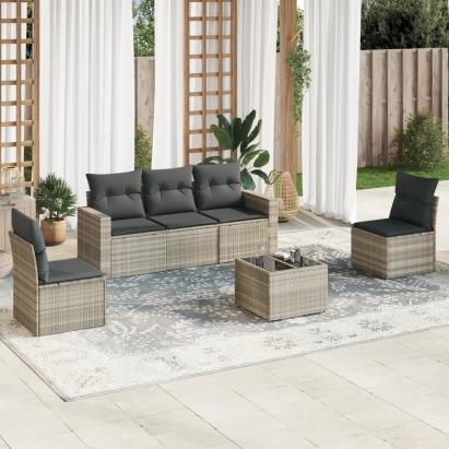 Set canapele de grădină cu perne, 6 piese gri deschis poliratan GartenMobel Dekor