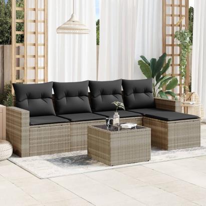 Set canapele de grădină cu perne, 6 piese gri deschis poliratan GartenMobel Dekor