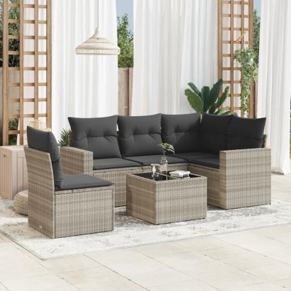 Set canapele de grădină cu perne, 6 piese gri deschis poliratan GartenMobel Dekor