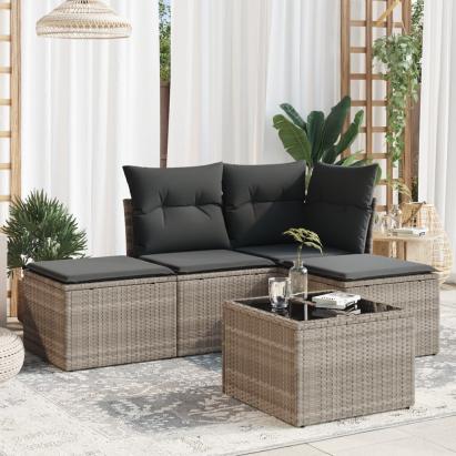 Set canapele de grădină cu perne, 5 piese gri deschis poliratan GartenMobel Dekor