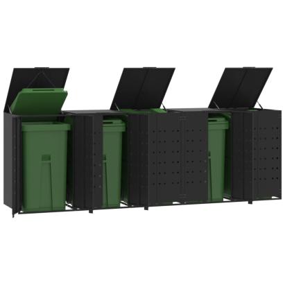 Depozitare coș gunoi cu roți 5 coșuri negru 345x79x117 cm oțel GartenMobel Dekor