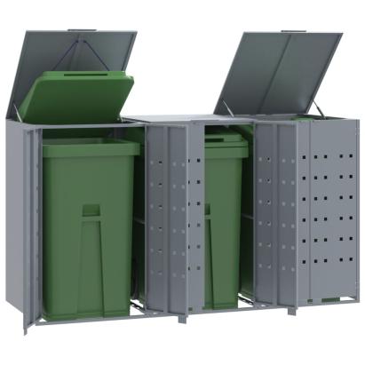Depozitare coș gunoi cu roți 3 coșuri gri 207x79x117 cm oțel GartenMobel Dekor