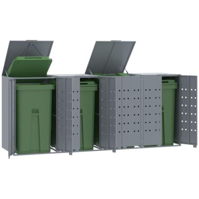 Depozitare coș gunoi cu roți 4 coșuri gri 276x79x117 cm oțel GartenMobel Dekor