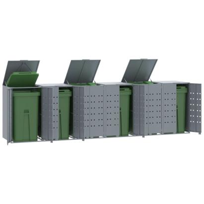Depozitare coș gunoi cu roți 6 coșuri gri 414x79x117 cm oțel GartenMobel Dekor