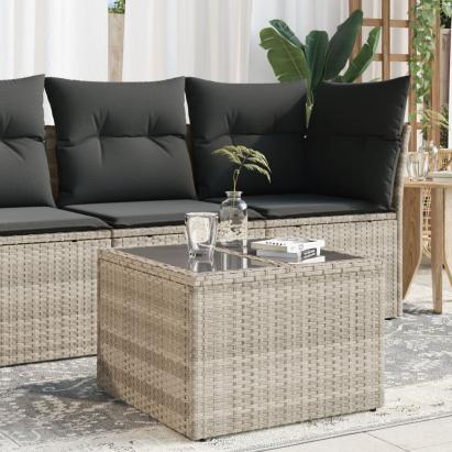 Masă de grădină blat sticlă, gri deschis, 55x55x37 cm poliratan GartenMobel Dekor