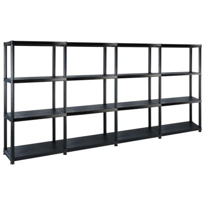 Raft de depozitare cu 4 polițe, negru, 244x30,5x130 cm, plastic GartenMobel Dekor