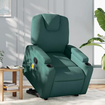 Fotoliu rabatabil de masaj, cu ridicare, verde închis, textil GartenMobel Dekor