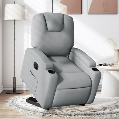 Fotoliu electric rabatabil cu ridicare, gri deschis, textil GartenMobel Dekor