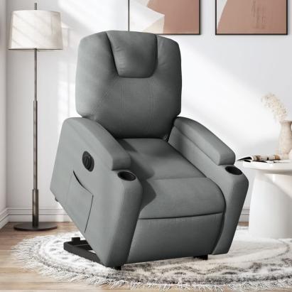 Fotoliu electric rabatabil cu ridicare, gri închis, textil GartenMobel Dekor