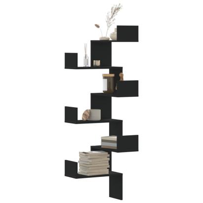 Raft colțar perete negru 45x45x147 cm lemn prelucrat GartenMobel Dekor